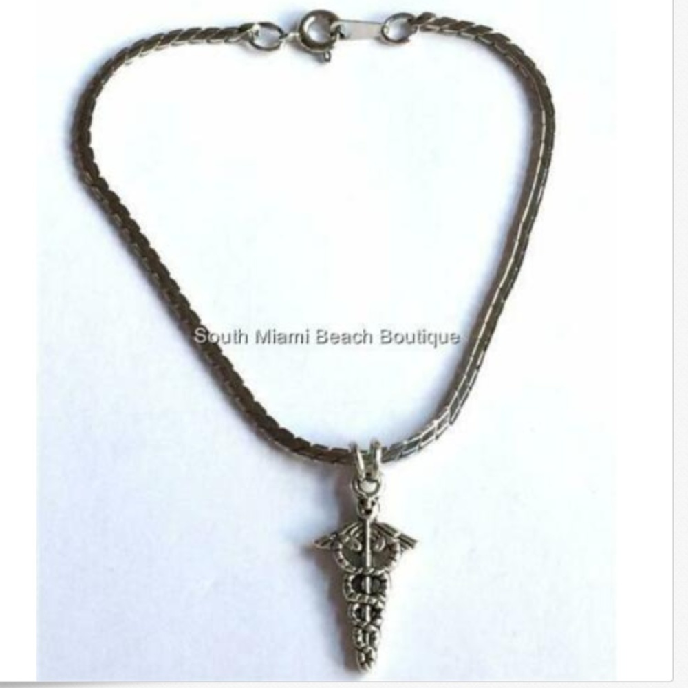 Silver Caduceus Charm Bracelet RN LPN MD Nursing